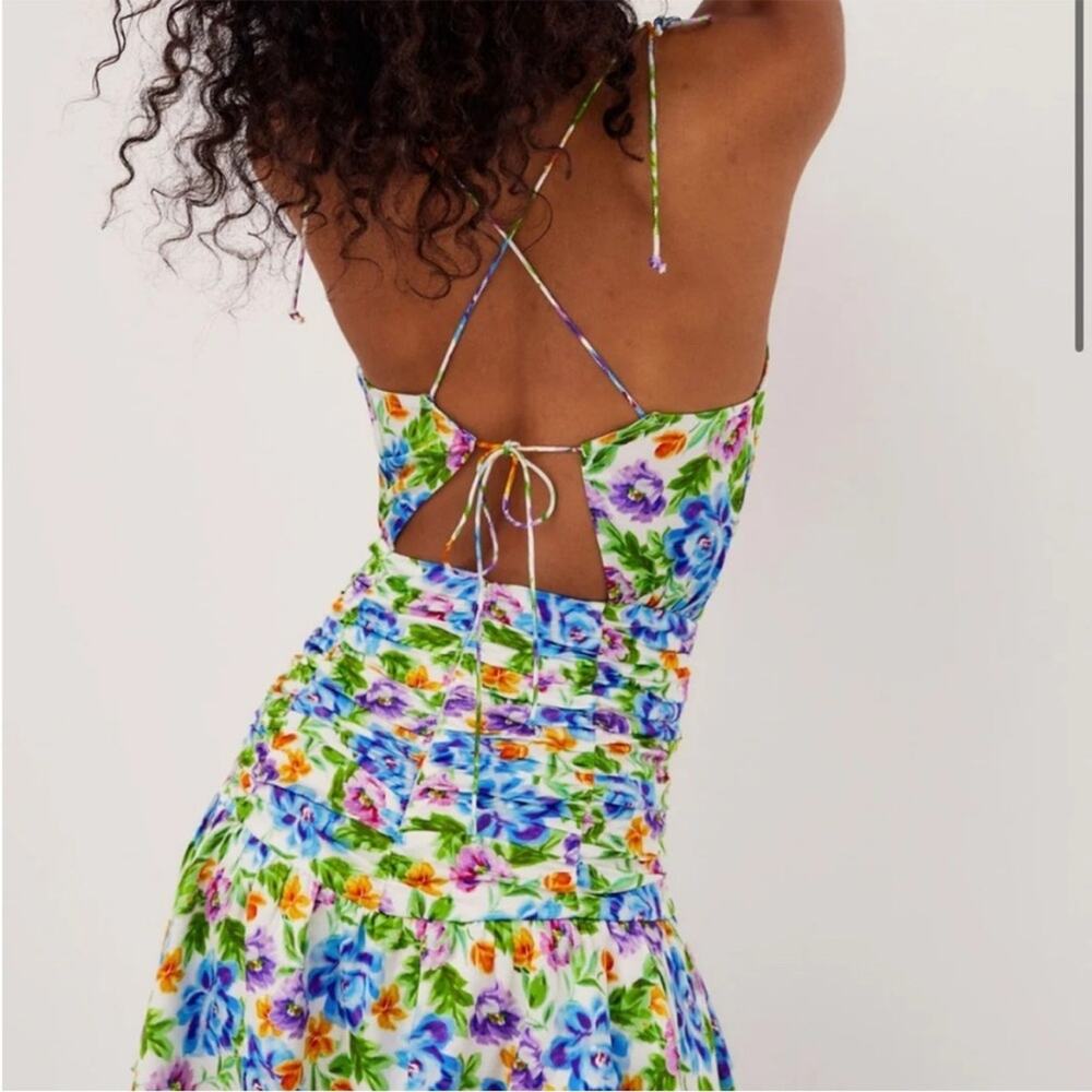 For Love & Lemons Miranda Vibrant Bright Floral Mini Dress with Belt NEW MEDIUM - Picture 6 of 7